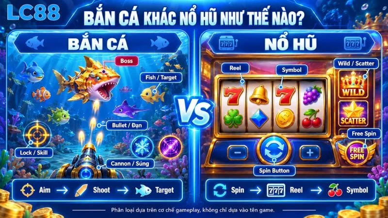 So sánh Bắn Cá LC88 và Nổ Hũ LC88 theo cơ chế gameplay