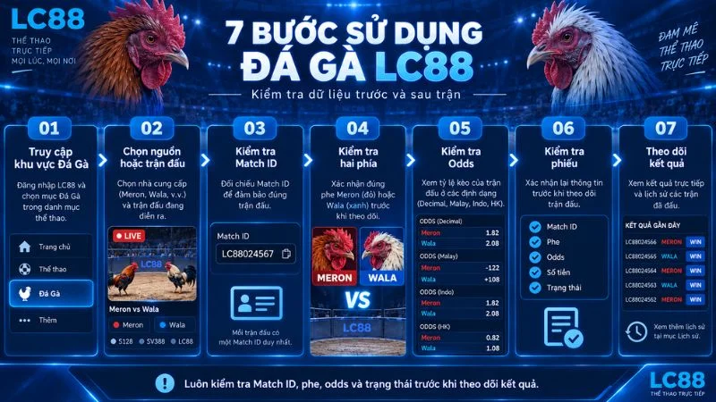 Quy trình 7 bước sử dụng Đá Gà LC88 từ chọn trận đến theo dõi kết quả